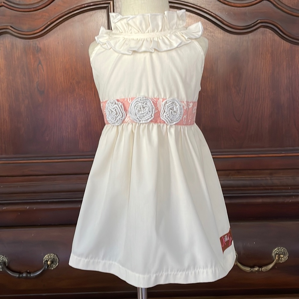 MILLIE JAY Cream Ruffle Neck Tunic Style Girls Top Size 6